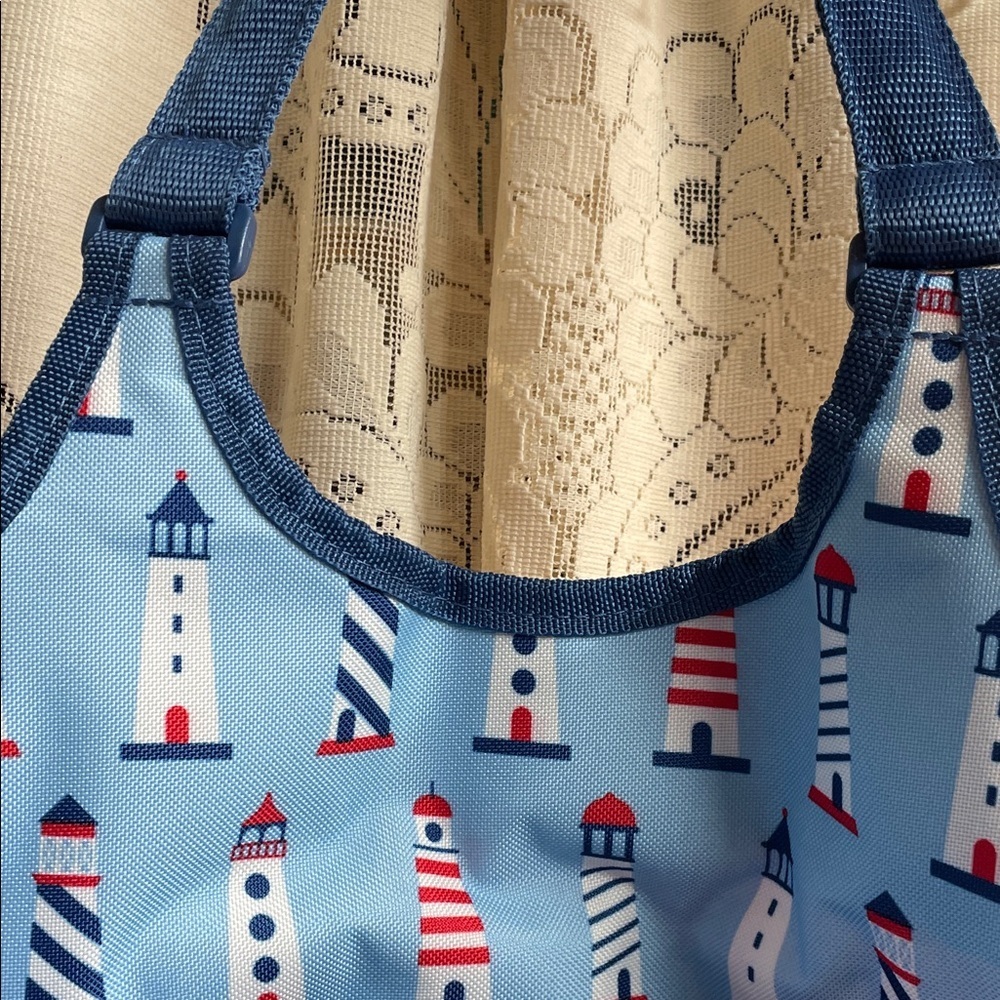 Striped Red and Blue Lighthouse Tote Bag - Picture 6 of 7